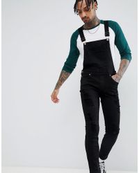 Peto vaquero ajustado para hombre, azul y negro, con tirantes rasgados y  agujeros, pantalones vaqueros rasgados de carga|Pantalones vaqueros| -  AliExpress