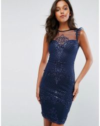 lipsy scarlet print lace bodycon dress