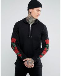 black hoodie rose embroidery
