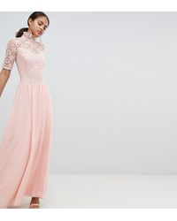 John Zack Pink High Neck Cutwork Lace Top Maxi Dress