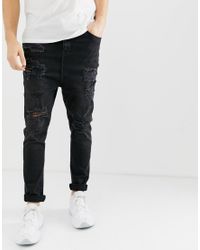 Zwart Old Look Washed Heren Jeans met Scheuren en Ribbelpatroon -  Black-Leo.nl