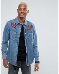 floral denim shirt mens