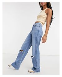 Stradivarius Denim Straight Leg 90s Jeans With Rips in Blue | Lyst