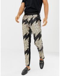 Pantaloni eleganti skinny in paillettes nero e oro con fulminiASOS in  Materiale sintetico da Uomo colore Nero | Lyst