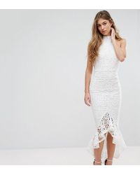missguided off the shoulder fishtail maxi dress in white