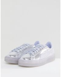 puma metallic basket platform trainers in silver