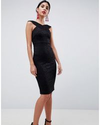 Robe Fourreau Croise Sur Le Devant Ax Paris En Coloris Noir Lyst