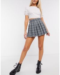 Pull&Bear Check Pleated Tennis Skirt in Grey (Gray) - Lyst