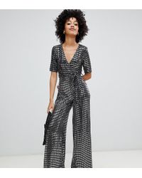 new look wrap jumpsuit in silver glitter