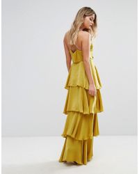 Missguided Satin Tiered Ruffle Maxi Dress in Yellow - Lyst