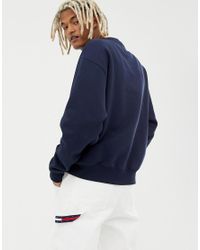 tommy jeans 6.0 limited capsule crew neck sweatshirt with crest logo in navy