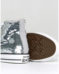 Converse Chuck Taylor High Sneakers In Silver Sequin in Metallic - Lyst