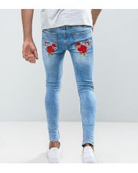 mens jeans with rose embroidery