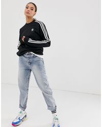 adidas originals adicolor three stripe crew neck sweat in black