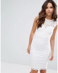 Lipsy Lace Bodycon Dress in White - Lyst