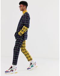 Pantaloni da abito a sigaretta a quadri gialli a contrastoASOS in Cotone da  Uomo colore Blu | Lyst