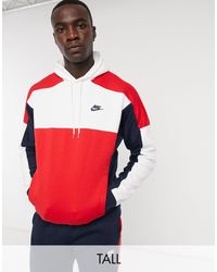 Nike Cotton Tall Club Colourblock Hoodie in Red for Men | Lyst