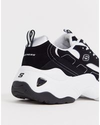 skechers d'lite chunky trainers 3.0 in black and white mono