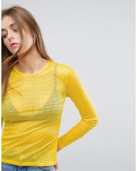 yellow mesh long sleeve top