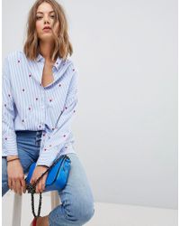 Chemise A Rayures Et A Imprime Cœur Jean Stradivarius En Coloris Bleu Lyst