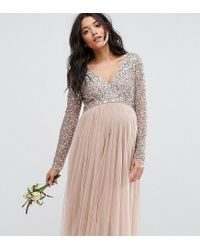 maya long sleeve sequin top midi dress with tiered tulle skirt