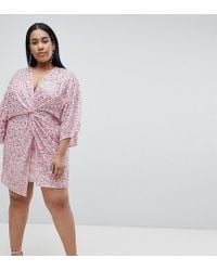asos design curve scatter sequin knot front kimono midi dress