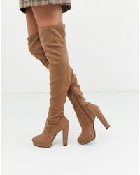 Stivali cuissard cammello con tacco di Miss Selfridge in Marrone - Lyst