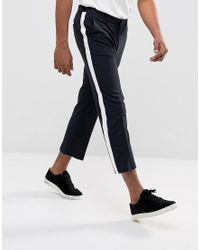Pantaloni cropped dritti eleganti blu navy con riga bianca lateraleASOS in  Materiale sintetico da Uomo colore Blu | Lyst