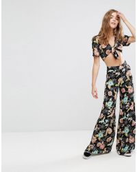 Floral print wide leg trousers Clearance
