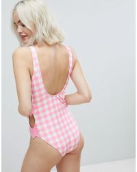 Lazy Oaf - Badpak Met Roze Gingham-ruit En Hartjesdetails in het Pink