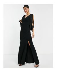 lipsy satin panel bardot fishtail maxi dress