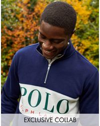 Sudadera con media cremallera y panel central con logo Polo Ralph Lauren de  Algodón de color Azul para hombre | Lyst