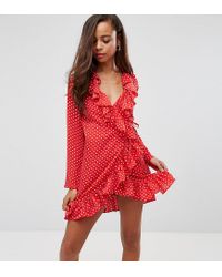 red wrap polka dot dress