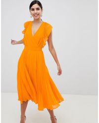 asos orange pleated dress