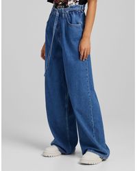 Bershka 90's super wide leg jean in blue | MILANSTYLE.COM