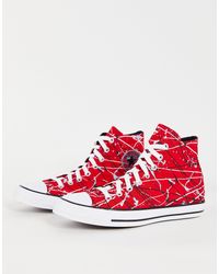 Chuck taylor all star hi - sneakers alta con motivo con schizzi di vernice,  colore universitàConverse in Gomma da Uomo colore Rosso | Lyst