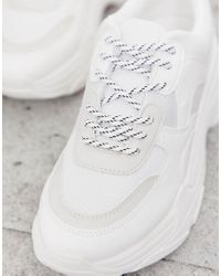 Stradivarius Denim Chunky Trainers in White - Lyst