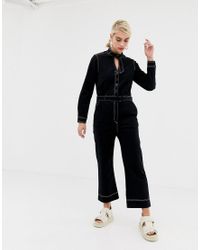 2nd Day Denim 2ndday Agnes Jumpsuit With Contrast Stitching in Black - Lyst