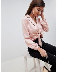 pink satin tie front top