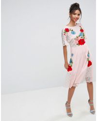 asos pink embroidered dress