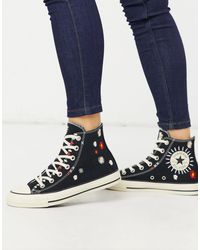 Converse Rubber Chuck Taylor All Star - Hoge Sneakers Met Geborduurde  Bloemen in het Zwart - Lyst