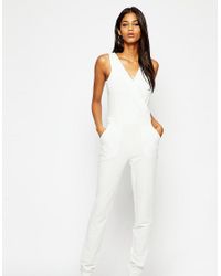 ASOS Exclusive Wrap Front Jumpsuit in White - Lyst