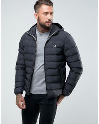 fred perry hooded puffer jacket in green