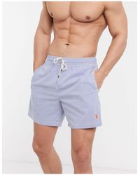 Polo Ralph Lauren Synthetisch Traveler - Gestreepte Seersucker Zwemshort  Met Spelerlogo in het Blauw voor heren - Lyst