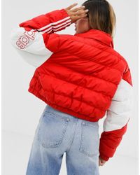 adidas Originals Synthetic Cropped Puffer Jacket in Red - Lyst
