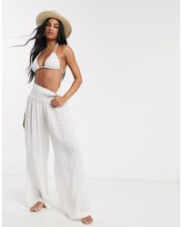 Vero Moda Synthetic Beach Pants With Wide Leg in White | Lyst