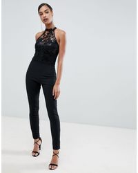 lipsy bandeau jumpsuit with sequin detail in black