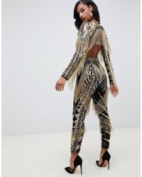 asos edition sequin & fringe cut out jumpsuit