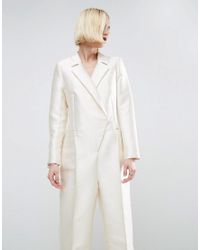 womens white tuxedo jumpsuit