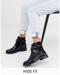 Botines planos en negro cocodrilo ASOS de Cuero de color Negro - Lyst